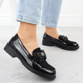 Pantofii pentru femei Moccasins lăcuși cu un arc negru s.barski hy51-319 2
