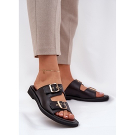 Flip -flops din piele cu cleme negre Zazoo 3020 negru 2