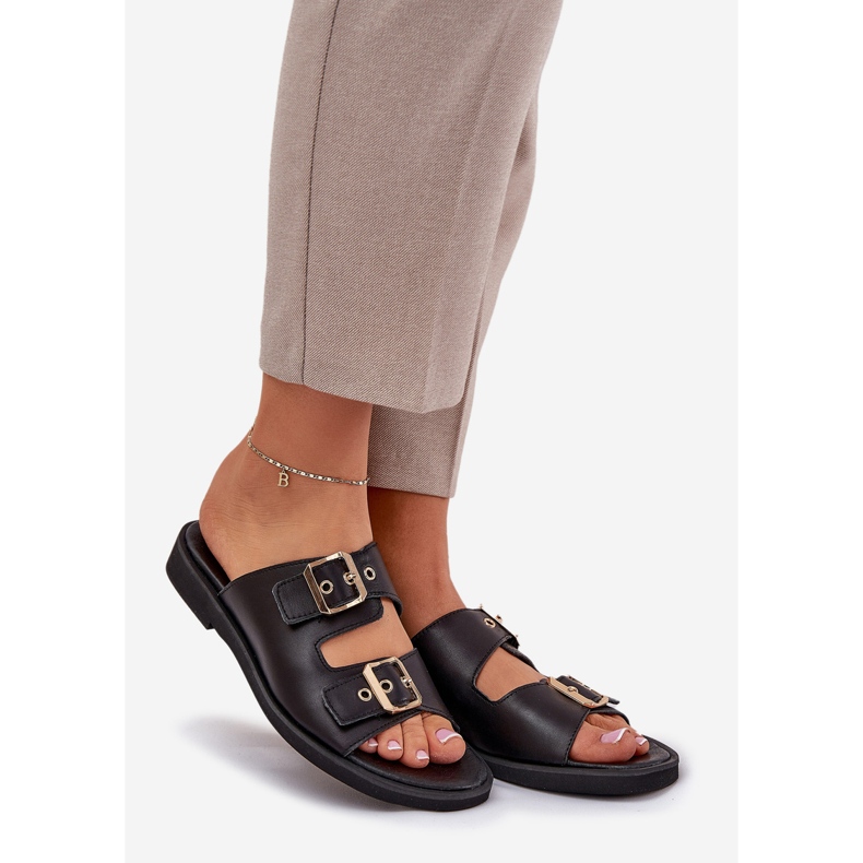 Flip -flops din piele cu cleme negre Zazoo 3020 negru 1