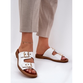 Flip -flops din piele cu catarame albe Zazoo 3020 2