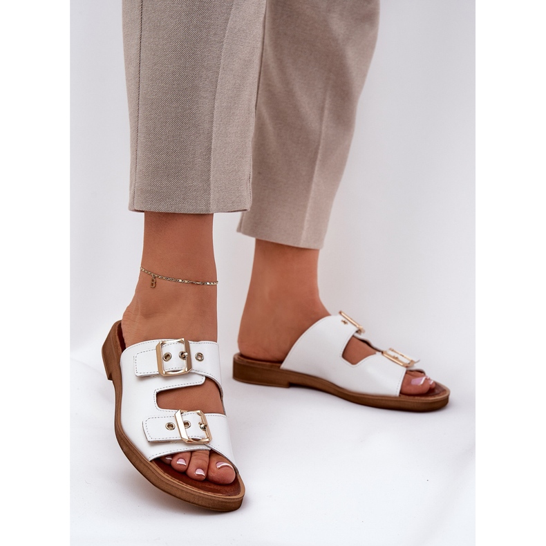 Flip -flops din piele cu catarame albe Zazoo 3020 2