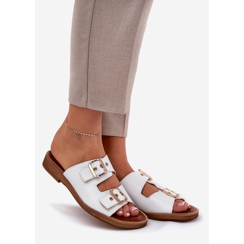 Flip -flops din piele cu catarame albe Zazoo 3020 1