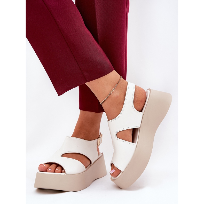 Sandale pentru femei pe platformă din piele albă eco 2