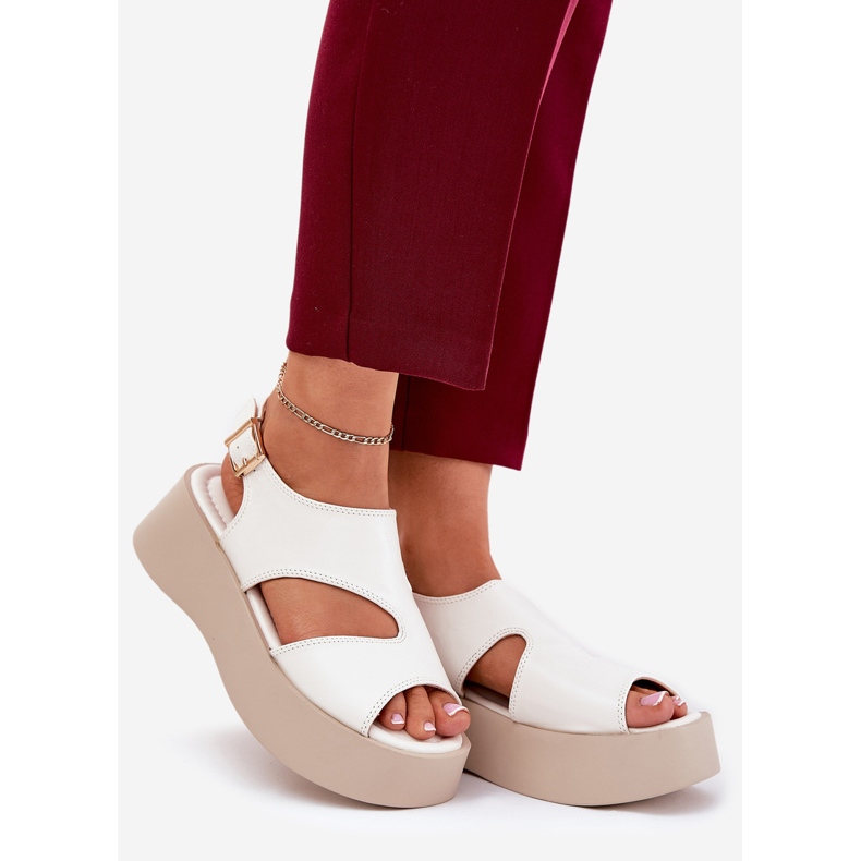 Sandale pentru femei pe platformă din piele albă eco 1