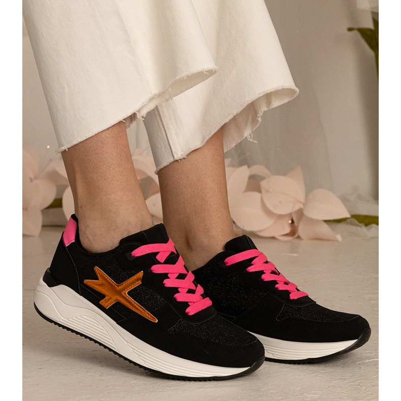 Sporturi pentru femei negre cu sclipici negru 2