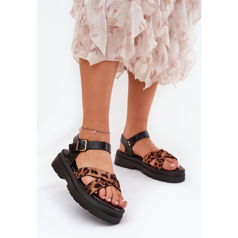 Sandale pentru femei pe platformă cu maro leopard 2