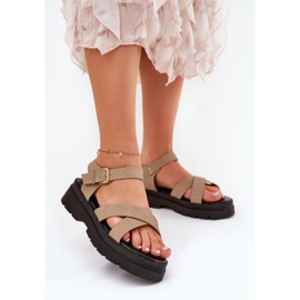 Sandale pentru femei pe platforma din piele Eco Kaki bej 2