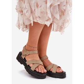 Sandale pentru femei pe platforma din piele Eco Kaki bej 1