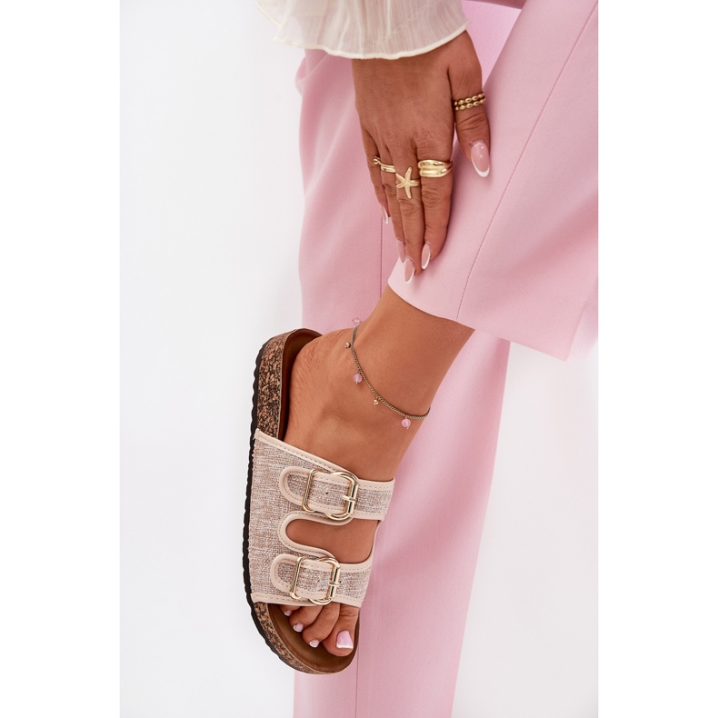 Materialul femeilor se aruncă pe o platformă de plută cu catarame bej 2