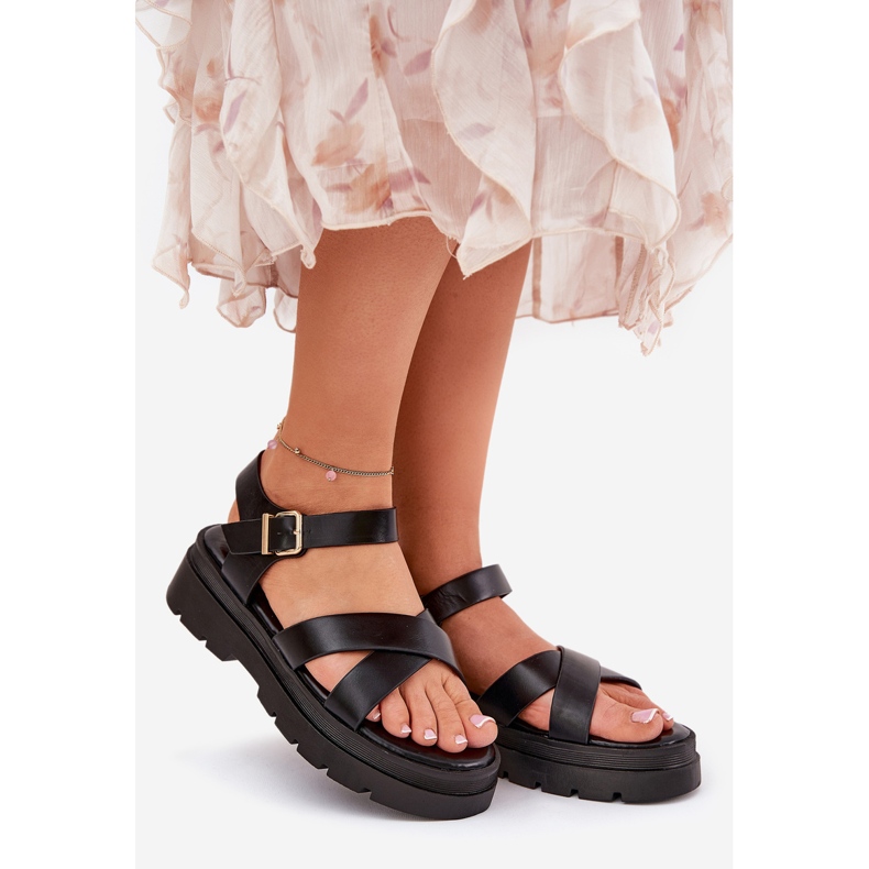 Sandale pentru femei pe platformă cu piele ecologică neagră negru 1 Sandale pentru femei pe platformă cu piele ecologică neagră negru 1