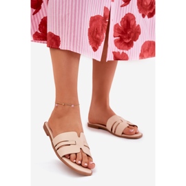 Flip -flop -uri pentru femei cu lac plat cu decupaje din piele ecologică bej 1