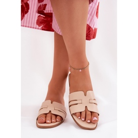 Flip -flop -uri pentru femei cu lac plat cu decupaje din piele ecologică bej 2