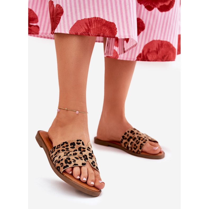Flip -flop -uri pentru femei cu lac plat cu leoparde maro leopard 1