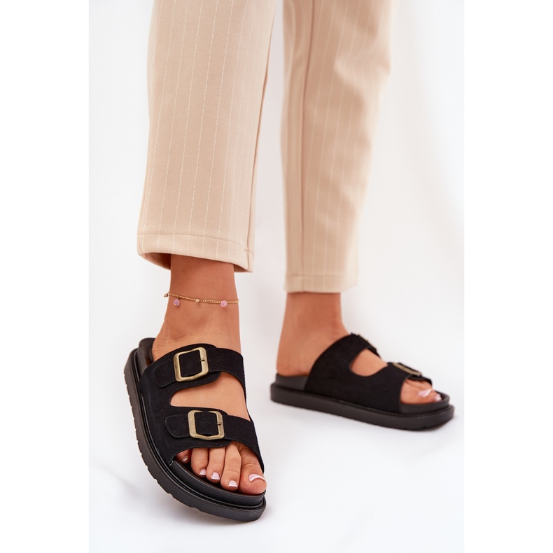 Flip -flops pentru femei pe platformă cu catarame negre negru 2