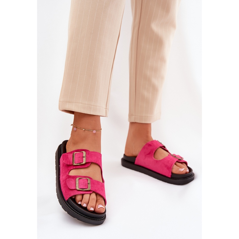 Flip -flops pentru femei pe platformă cu Buckles Fuchsia roz 2