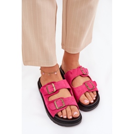 Flip -flops pentru femei pe platformă cu Buckles Fuchsia roz 5