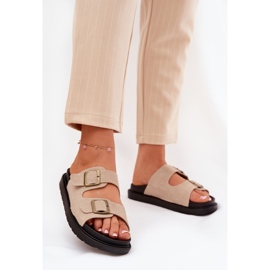 Flip -flops pentru femei pe platformă cu catarame bej 2