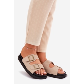 Flip -flops pentru femei pe platformă cu catarame bej 1