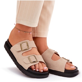 Flip -flops pentru femei pe platformă cu catarame bej 10