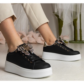 Adidași negri decorați cu un fluture cu zirconi negru 1