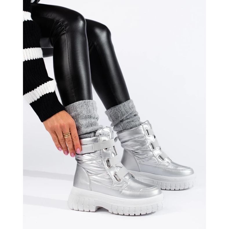Cizme de zăpadă damă cu velcro argintiu 1