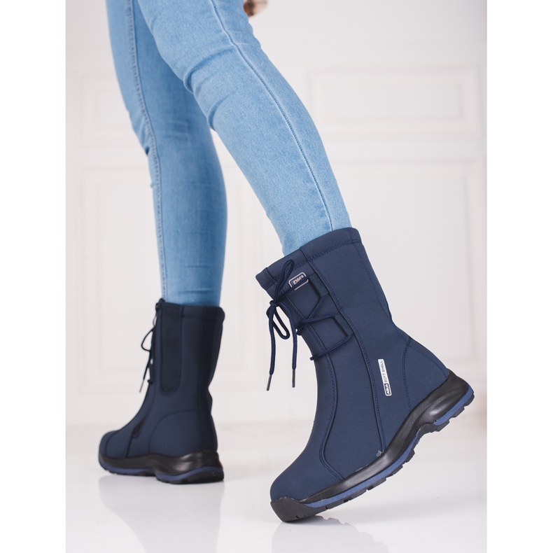 Pantofi de trekking pentru femei cu o haină din piele de oaie DK albastru 2