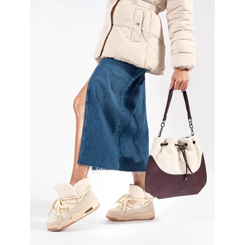 Seastar Cizme de zăpadă de damă bej cu talpă groasă 1