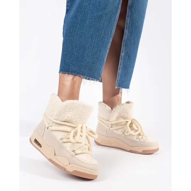 Seastar Cizme de zăpadă de damă bej cu talpă groasă 2