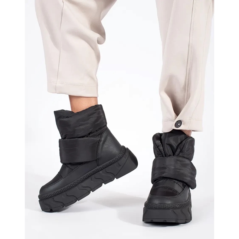 Seastar Cizme de zăpadă de damă izolate negre, cu talpă groasă negru 1