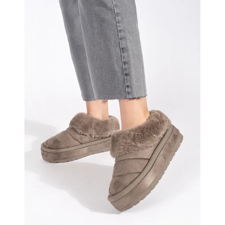 Cizme de zăpadă de damă cu slip-on, bej, cu blană 1