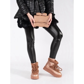 Cizme de zăpadă maro cu șireturi, cu talpă groasă 1