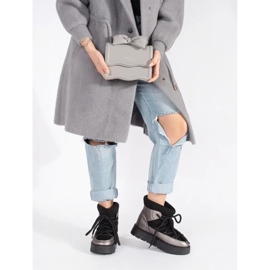 Cizme de zăpadă de damă negre și argintii cu șireturi, cu talpă groasă negru 1