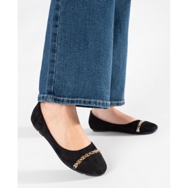 Balerinele pentru femei negre cu un ornament negru 1 Balerinele pentru femei negre cu un ornament negru 1
