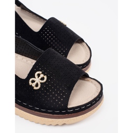 Goodin Sandale negre moi deschise cu un ornament negru 1