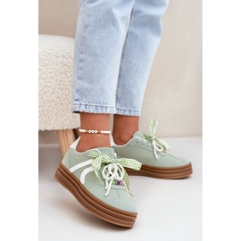Adidași pentru femei pe platformă cu ornamente verzi verde 2