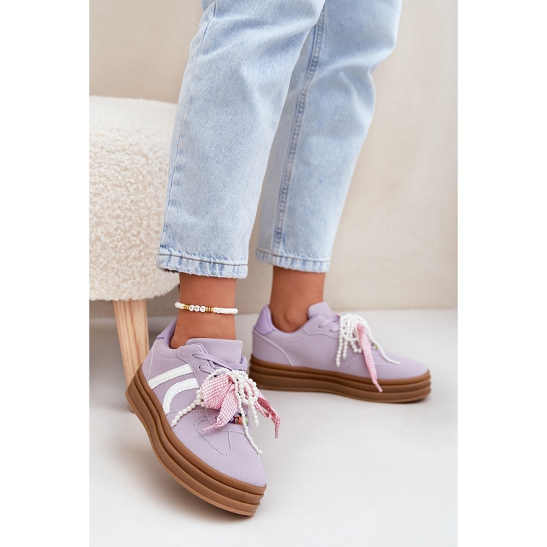 Adidași pentru femei pe platformă cu decorațiuni violet 2