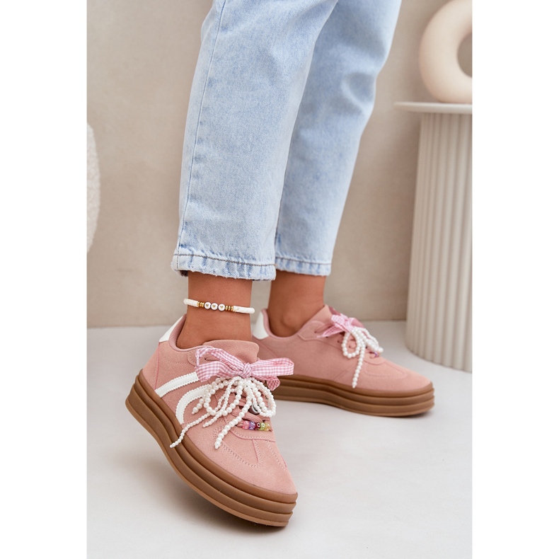 Adidași pentru femei pe platformă cu decorațiuni roz 2