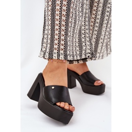 Papuci de piele eco -feminin pe postare și platformă neagră negru 2 Papuci de piele eco -feminin pe postare și platformă neagră negru 2