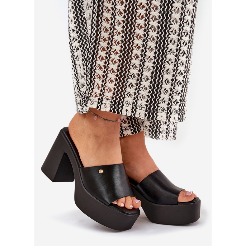 Papuci de piele eco -feminin pe postare și platformă neagră negru 1 Papuci de piele eco -feminin pe postare și platformă neagră negru 1