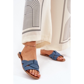 Flip -flops pentru femei plate cu dungi din denim împletite albastru 2