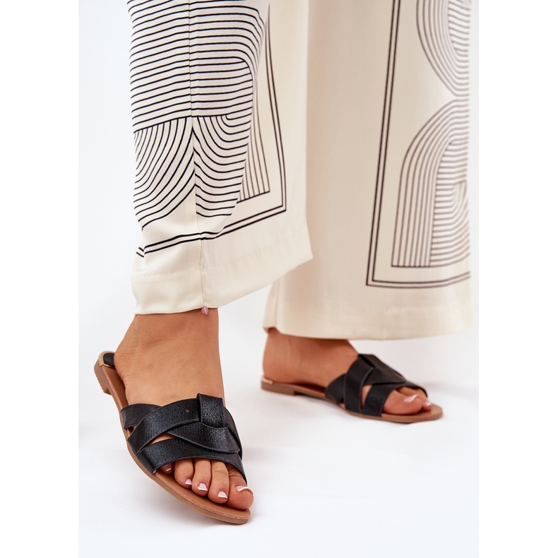 Flip -flops pentru femei plate cu dungi negre negru 2