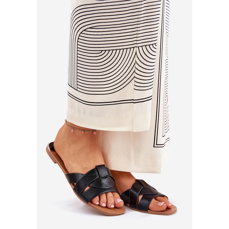 Flip -flops pentru femei plate cu dungi negre negru 1