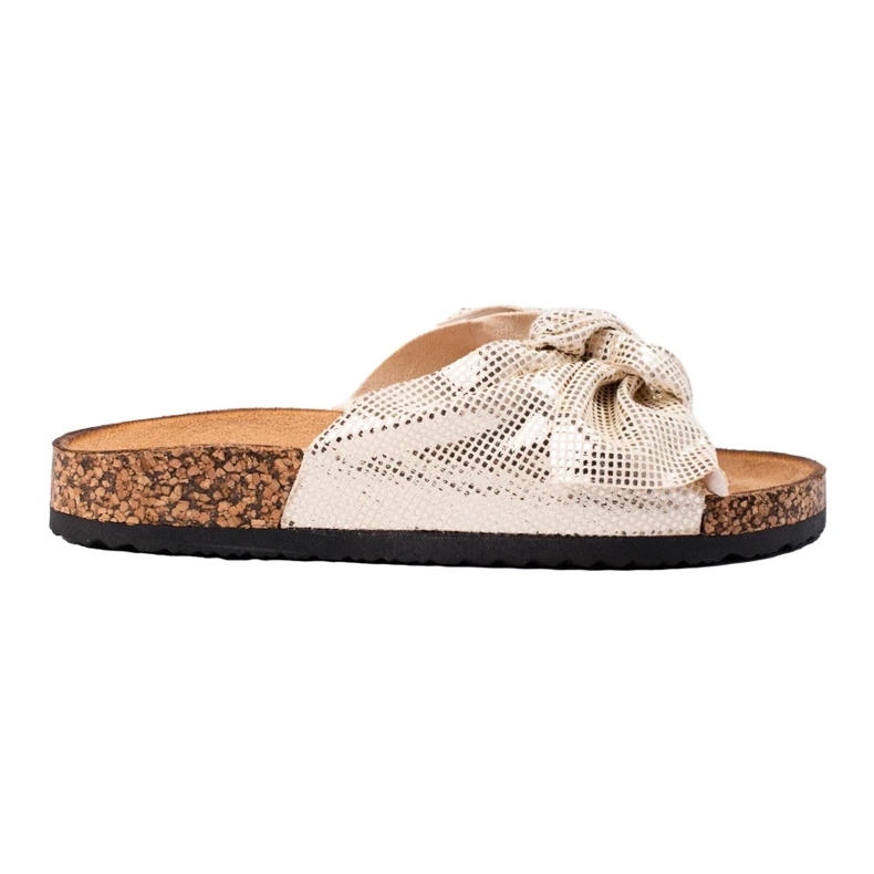 Șlapi comozi cu fundă de aur 2