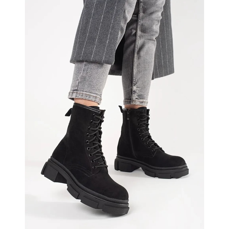 Trappers din piele intoarsa neagra negru 2