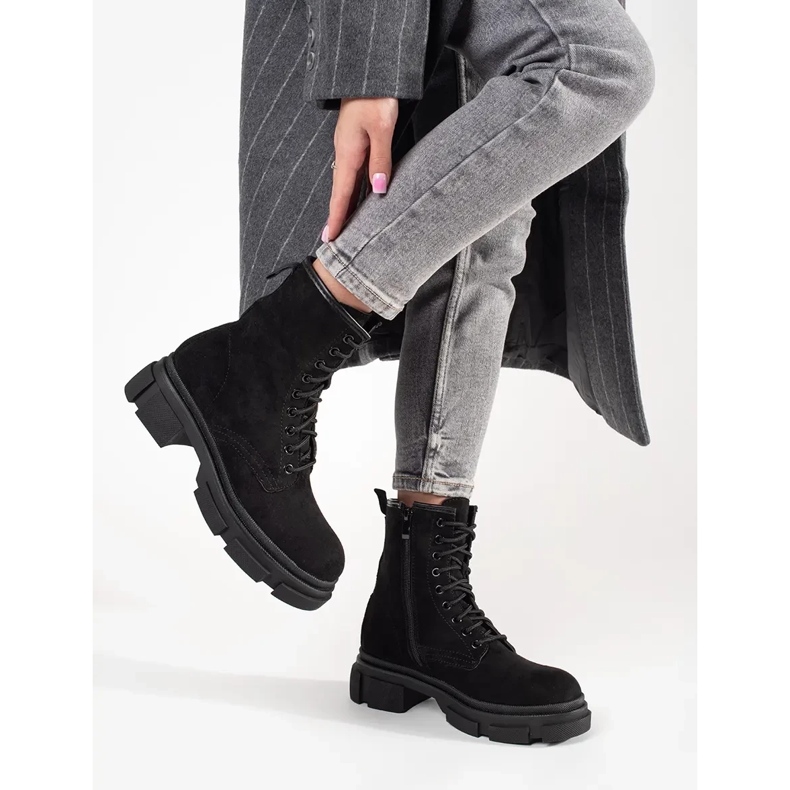 Trappers din piele intoarsa neagra negru 1