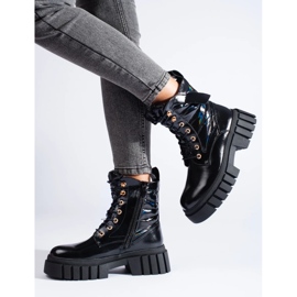 Pantofi muncitori de damă de culoare neagră cu talpă groasă negru 1