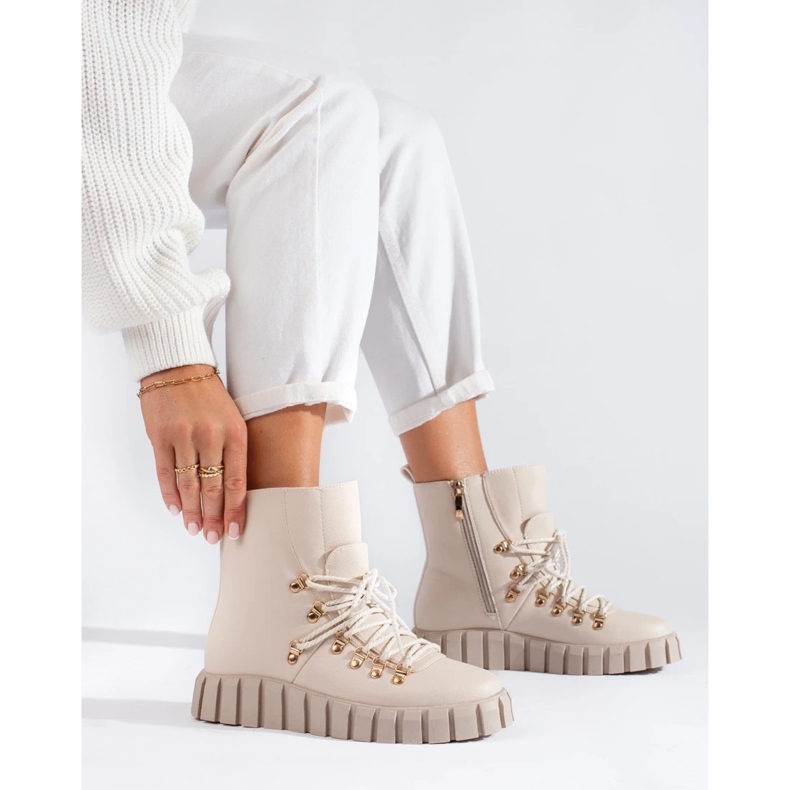 W. Potocki Cizme izolate de dama bej pe platforma Potocki 2