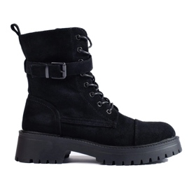 Genți de damă din piele intoarsa cu catarama negru 1 Genți de damă din piele intoarsa cu catarama negru 1