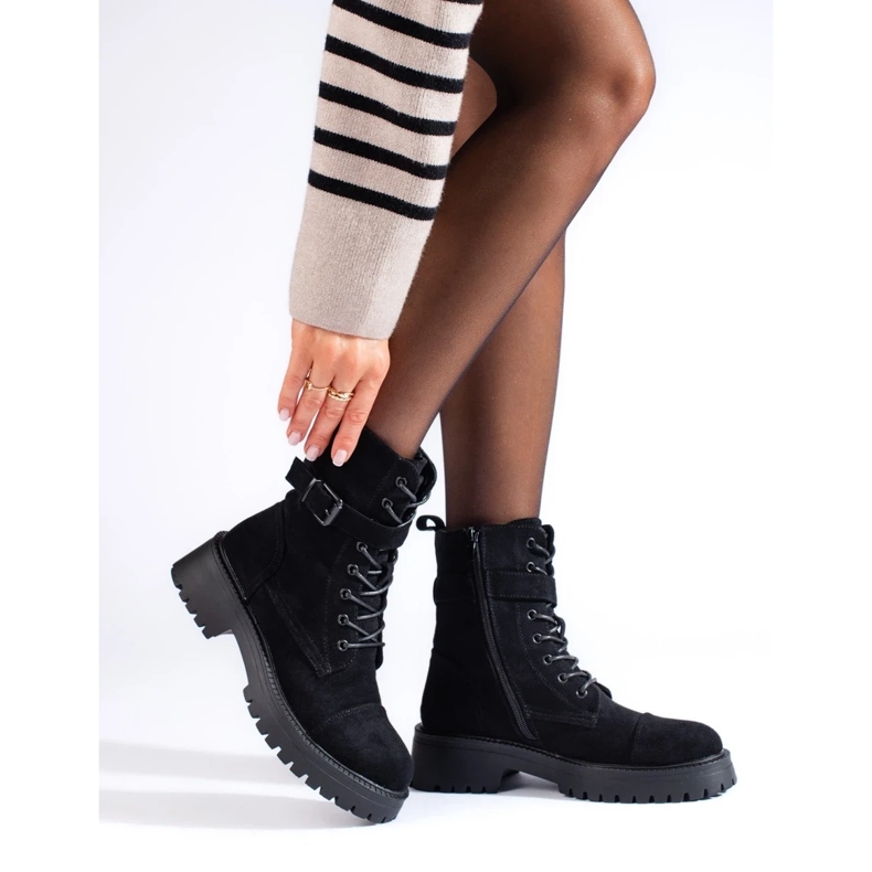 Genți de damă din piele intoarsa cu catarama negru 2