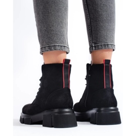 Botine de damă din piele intoarsa ușoare cu șireturi negru 1